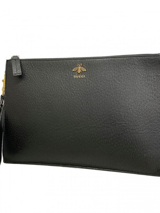 Gucci Clutch Leather Black Gold